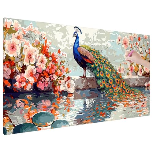 Diamond Painting Pfau, Vogel Diamond Painting Erwachsene Groß XXL 140x60 cm, 5D Runde Diamant Stickerei Erwachsene Mosaikherstellung Bastelset, Herbst Zimmer Deko Wohnzimmer, Weihnachtsgeschen D-17 von Aynaeinn