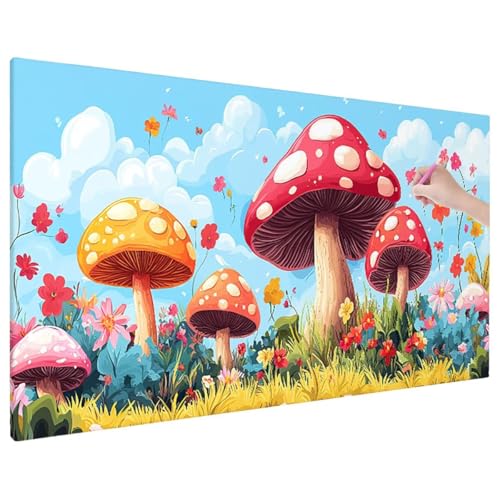 Diamond Painting Pilz, Niedlich Diamond Painting Erwachsene Groß XXL 70x30 cm, 5D Runde Diamant Stickerei Erwachsene Mosaikherstellung Bastelset, Herbst Zimmer Deko Wohnzimmer, Weihnachtsgeschen C-60 von Aynaeinn