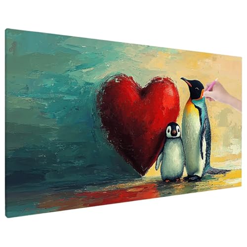 Diamond Painting Pinguin, Herz Diamond Painting Erwachsene Groß XXL 220x100 cm, 5D Runde Diamant Stickerei Erwachsene Mosaikherstellung Bastelset, Herbst Zimmer Deko Wohnzimmer, Weihnachtsgeschen D-56 von Aynaeinn
