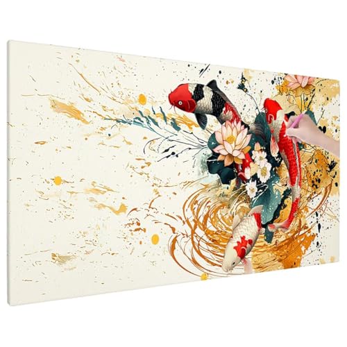 Diamond Painting Retro, Fisch Diamond Painting Erwachsene Groß XXL 220x100 cm, 5D Runde Diamant Stickerei Erwachsene Mosaikherstellung Bastelset, Herbst Zimmer Deko Wohnzimmer, Weihnachtsgeschen C-6 von Aynaeinn