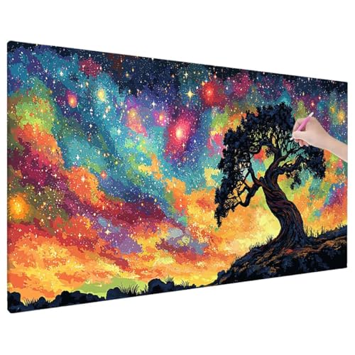 Sternenhimmel Diamond Painting XXL, 5D Diamant Painting Bilder Lebensbaum mit Vollbohrer Leinwand, Diamond Art Stickerei Kreuzstich Set, Basteln Erwachsene Mosaikherstellung, Wanddeko 90x40 cm C-34 von Aynaeinn