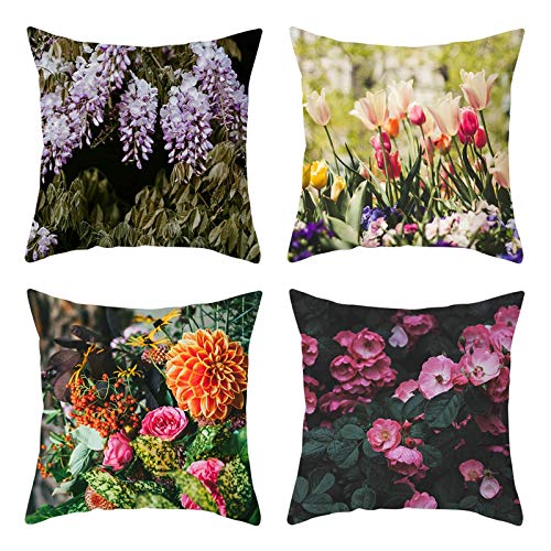 Ayoiow 4er Set Kissenbezug 40x40cm, Polyester Sofakissen Kissenbezüge Dekokissen 16x16 Inch Kissenhülle Dekokissen Wohnzimmer Blumenpflanzen von Ayoiow