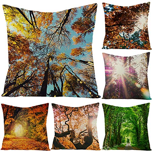 Ayoiow 6er Set Kissenbezüge Dekokissen 45x45cm, Leinen Dekokissen Kissenhüllen 18x18 Inch Couchkissen Bezug Zierkissenbezüge Herbstwald von Ayoiow