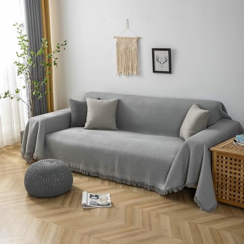 Ayoiow Sofa Überzug Joom Bezug Sofa Grau Überzug Sofa 3 Sitzer Polyester Baumwolle Einfarbige Waffelstruktur Mit Fransen von Ayoiow