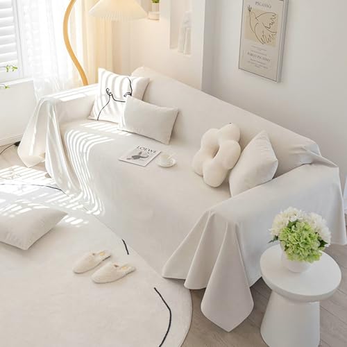 Ayoiow Sofabezug Wasserdicht Sofahusse Weiß Sofa Überzug 4 Sitzer Chenille Einfarbig von Ayoiow