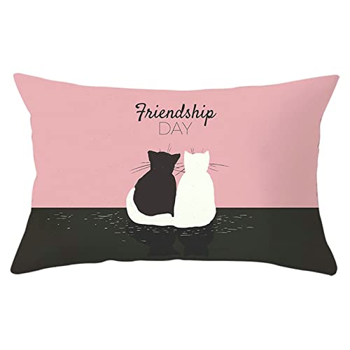 Ayoiow Sofakissen 30x50cm, Zierkissenbezüge Kissenhüllen Polyester Schwarze Katze und weiße Katze Friendship Day Kissenhüllen Sofakissenbezug Muster 12x20 Inch von Ayoiow