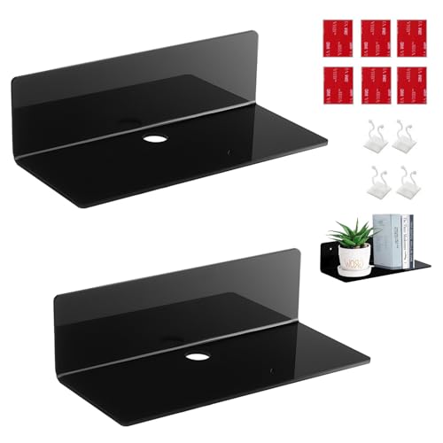 Ayolofei Wandregal Ohne Bohren, Acryl Schwebend Regal, 2er Set Acryl Regal Wand, Selbstklebende Regale Klein, Regalbrett, Kleine Wandregale Set für Küche, Schlafzimmer, Büro, Badezimmer SCHWARZ von Ayolofei