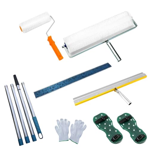 Bodenbeschichtung Entlüftungsroller Set, Entlüftungswalze Ausgleichsmasse für Boden, Profi Entlüftungs Set mit Entlüftungsroller, Nagelschuhe, Edelstahl Stehrakel, Handschuhe und Teleskopstange von Ayolofei
