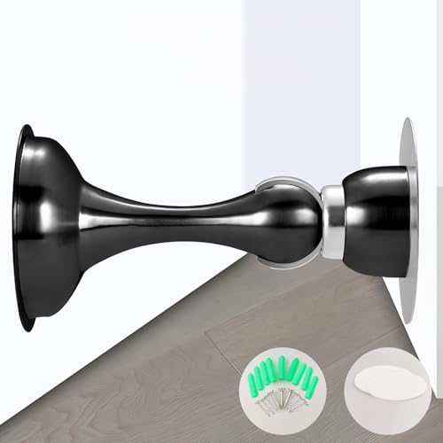 Magnetischer Türstopperhalter aus Edelstahl,Selbstklebend Magnetischer Türstopper mit Verdeckenden Verriegelungsschrauben,Edelstahl Magnet Türstopper für Boden oder Wand (Schwarz, 1Packung) von Ayolofei