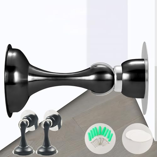 2PCS Magnetischer Türstopperhalter aus Edelstahl, Selbstklebend Magnetischer Türstopper mit Verdeckenden Verriegelungsschrauben, Edelstahl Magnet Türstopper für Boden oder Wand (Schwarz) von Ayolofei