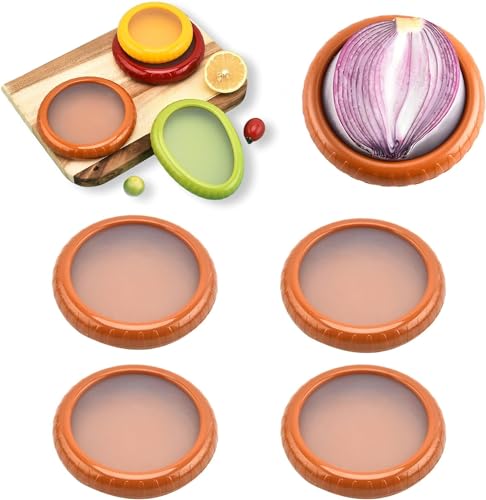 Obst Gemüse Sparer,4 Stück Wiederverwendbar Silikon Kühlschrankbox Aufbewahrungsbehälter mit Deckel für Foronion,Zitrone,Avocado,Tomate,Gemüse die Frischhaltung von Lebensmitteln (Braun, 4er-Pack) von Ayolofei
