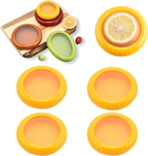 Obst Gemüse Sparer,4 Stück Wiederverwendbar Silikon Kühlschrankbox Aufbewahrungsbehälter mit Deckel für Foronion,Zitrone,Avocado,Tomate,Gemüse die Frischhaltung von Lebensmitteln (Gelb, 4er-Pack) von Ayolofei