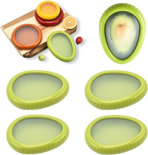 Obst Gemüse Sparer,4 Stück Wiederverwendbar Silikon Kühlschrankbox Aufbewahrungsbehälter mit Deckel für Foronion,Zitrone,Avocado,Tomate,Gemüse die Frischhaltung von Lebensmitteln (Grün, 4er-Pack) von Ayolofei