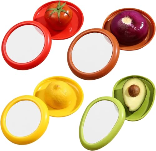 Obst Gemüse Sparer,4 Stück Wiederverwendbar Silikon Kühlschrankbox Aufbewahrungsbehälter mit Deckel für Foronion,Zitrone,Avocado,Tomate,Gemüse die Frischhaltung von Lebensmitteln (Mischen, 4er-Pack) von Ayolofei