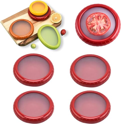 Obst Gemüse Sparer,4 Stück Wiederverwendbar Silikon Kühlschrankbox Aufbewahrungsbehälter mit Deckel für Foronion,Zitrone,Avocado,Tomate,Gemüse die Frischhaltung von Lebensmitteln (Rot, 4er-Pack) von Ayolofei