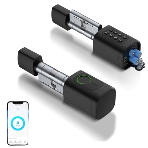 Türschloss Fingerabdruck, 5 en 1 Smart Türschloss mit Zahlencode RFID Schlüssel APP, Elektronisches Türöffner Haustürschloss, Verstellbarer Schließzylinder 60-90mm von Ayolofei
