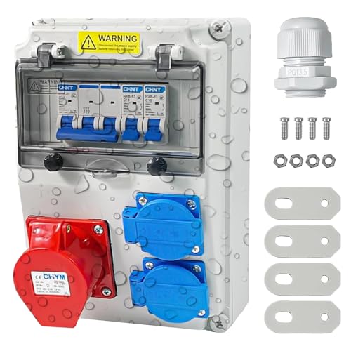 Wandverteiler, Baustromverteiler mit FI und LS, IP65 Wasserdicht 230V Stromverteiler, 16/32A Aufputz Verteiler Bausatz für Indoor/Outdoor-Bereich (1x32A_2x16A_230V) von Ayolofei