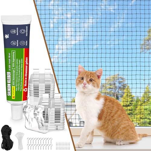 Aystkniet Katzennetz für Balkon Ohne Bohren inkl. Klebehaken & Silikonkleber, 6×3M Katzennetz Drahtverstärkt, Biss-und reißfestes Balkonnetz, UV-beständig katzenschutznetz für Fenster Terrasse Tür Aystkniet Katzennetz für Balkon Ohne Bohren inkl. Klebehaken & Silikonkleber, 6×3M Katzennetz Drahtverstärkt, Biss-und reißfestes Balkonnetz, UV-beständig katzenschutznetz für Fenster Terrasse Tür von Aystkniet