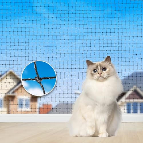 Aystkniet katzennetz für Balkon, 10 x 3 m Katzennetz Drahtverstärkt Schwarz mit 15M Befestigungsseil und Zubehör, Katzen Schutznetz für Fenster Terrasse Tür Innen und Außen von Aystkniet