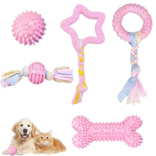 Ayucanpeng 5pcs Kauspielzeug Welpe,Hundespielzeug Set,Kauspielzeug für Welpen und Kleine Hunde mit,Ball und Baumwollseilen,für Hunde zur Linderung von Ängsten,Reinigung der Zähne von Ayucanpeng