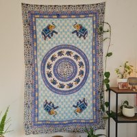 Beautiful Elephant Style Tapestry in Sky Blue Color Approx. 135 X 200 cm von Ayurpark