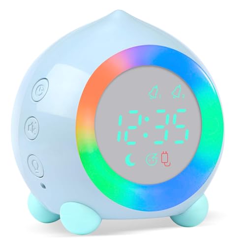 Ayybboo Kinderwecker Digitaler,Wecker Digital Sonnenaufgangssimulator Kinderwecker für Mädchen Jungen mit Bunte Lichter Leiser Wecker Ohne Ticken Schlafzimmer (Blau) von Ayybboo