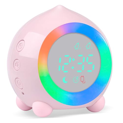 Ayybboo Kinderwecker Digitaler,Wecker Digital Sonnenaufgangssimulator Kinderwecker für Mädchen Jungen mit Bunte Lichter Leiser Wecker Ohne Ticken Schlafzimmer (Rosa) von Ayybboo