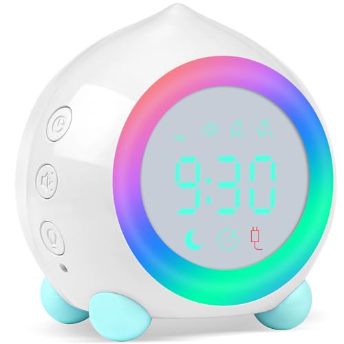 Ayybboo Kinderwecker Digitaler,Wecker Digital Sonnenaufgangssimulator Kinderwecker für Mädchen Jungen mit Bunte Lichter Leiser Wecker Ohne Ticken Schlafzimmer (Weiß) von Ayybboo