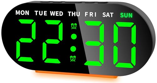 Ayybboo Wecker Digital,Digitaler Wecker mit Großer LED-Anzeige,Digital Uhr mit Nachtlicht,Snooze,Batterie/Kabelbetrieb Tischuhr,Einstellbare Helligkeit,Doppelwecker (Grün) von Ayybboo