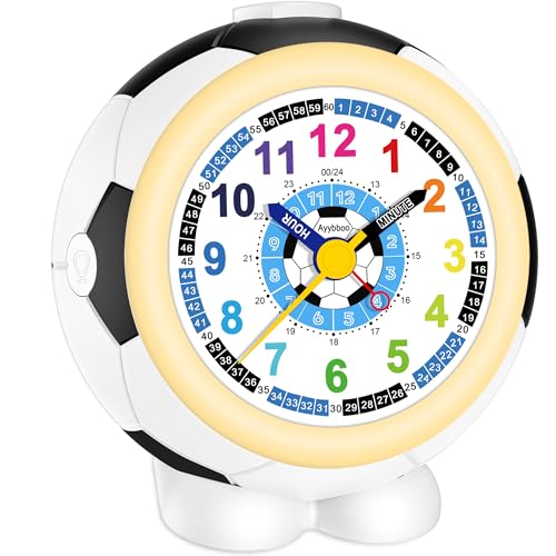 Ayybboo Wecker Kinder Analog Ohne Ticken,Fußball-Lernwecker Kinder mit Bunten Lichtern und Schlummerfunktion für Jungen und Mädchen,Kinderwecker für Schulanfänger (Fußballfarbe) von Ayybboo
