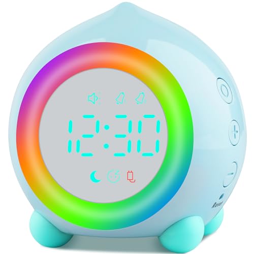 Ayybboo Wecker Kinder Digital,Kinderwecker mit Sonnenaufgangs-Simulator Zeitgesteuertes Nachtlicht,Lichtwecker mit Dualer Wecker Snooze,Schlaftrainer für Jungen Mädchen Geschenke (Blau) von Ayybboo