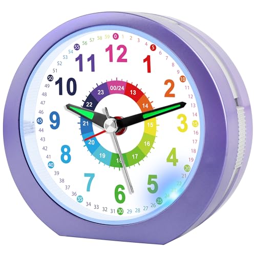 Ayybboo Wecker Kinder Ohne Ticken mit Snooze und Nachtlicht,Kinderwecker Batteriebetrieben Lernwecker für Jungen und Mädchen,Quarz Analog Wecker für Kinder (Lavendel) von Ayybboo
