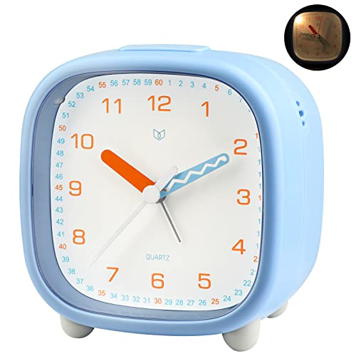 Ayybboo Wecker Analog Ohne Ticken, Wecker Kinder mit Snooze Licht, Großes Ziffernblatt Quarzwecker, Lernwecker für Jungen Mädchen, Geräuschlos (Blau) von Ayybboo