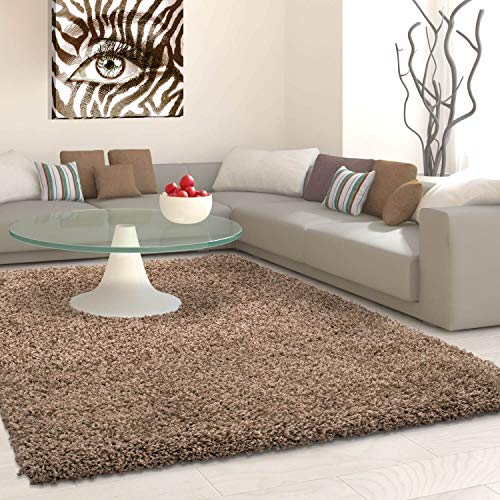 Ayyildiz Teppich-Hochflor Shaggy Teppich Unicolor einfarbig Wohnzimmer Flauschig, Polypropylen, Mocca, 160 X 160 von Ayyildiz Teppich