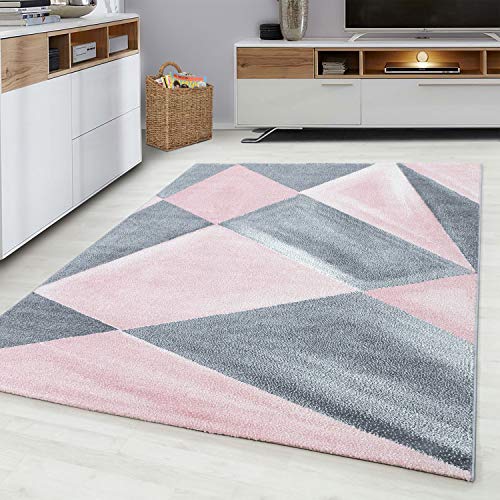 Ayyildiz Teppich-Modern Designer Teppich Geometrische Muster Kurzflor,Polypropylen, Pink, 80 X 150 BETA801501130PINK von Ayyildiz Teppich