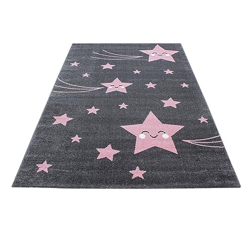 Teppich Läufer Kinderzimmer Pink 80x150 Sterne-Design aus Polypropylen Stilvoll Günstig von Ayyildiz Teppich