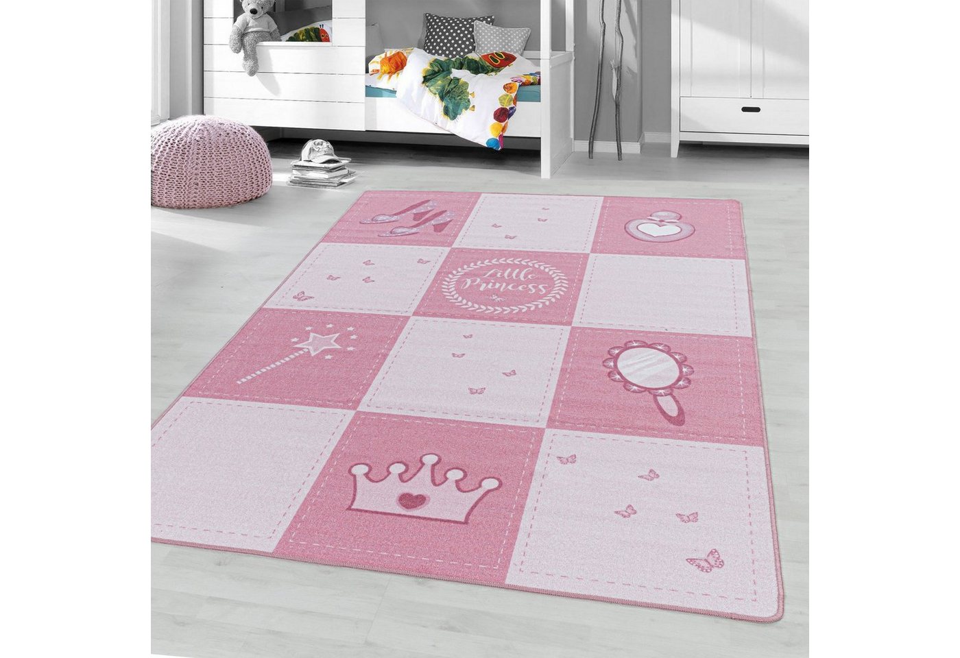 Kinderteppich, Homtex, 100 x 150 cm, Kinderteppich Spielteppich Hüpfkästchen, rechteckig, 8 mm, Pink von Homtex