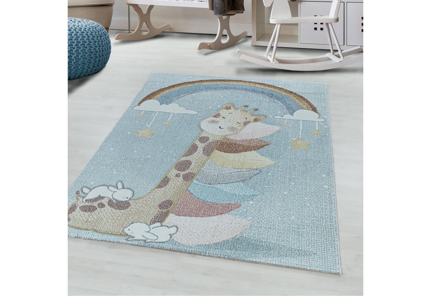 Kinderteppich, Homtex, 80 x 150 cm, Kinderteppiche 10 mm Kurzflor Teppich niedliche Tieren Giraffe Motiv von Homtex