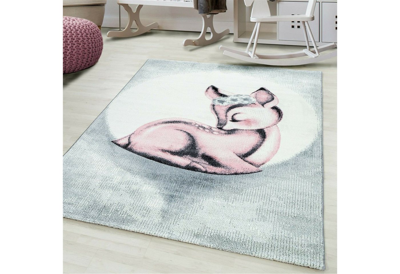 Kinderteppich, Homtex, 80 x 150 cm, Teppich mit Gazelle,Rehkitz Motive, Kurzflor rechteckig/ rund von Homtex