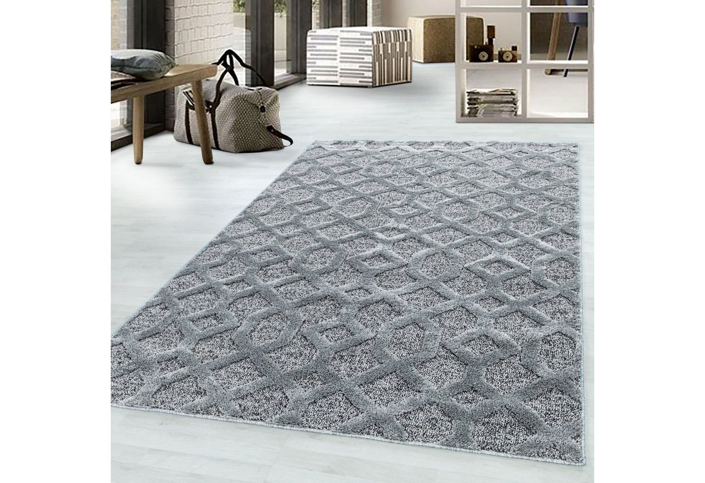 Hochflor-Teppich, Homtex, 60 x 110 cm, Rauten Modern Designer Teppich, Hochflor Teppich dichter Flor, 20 mm von Homtex