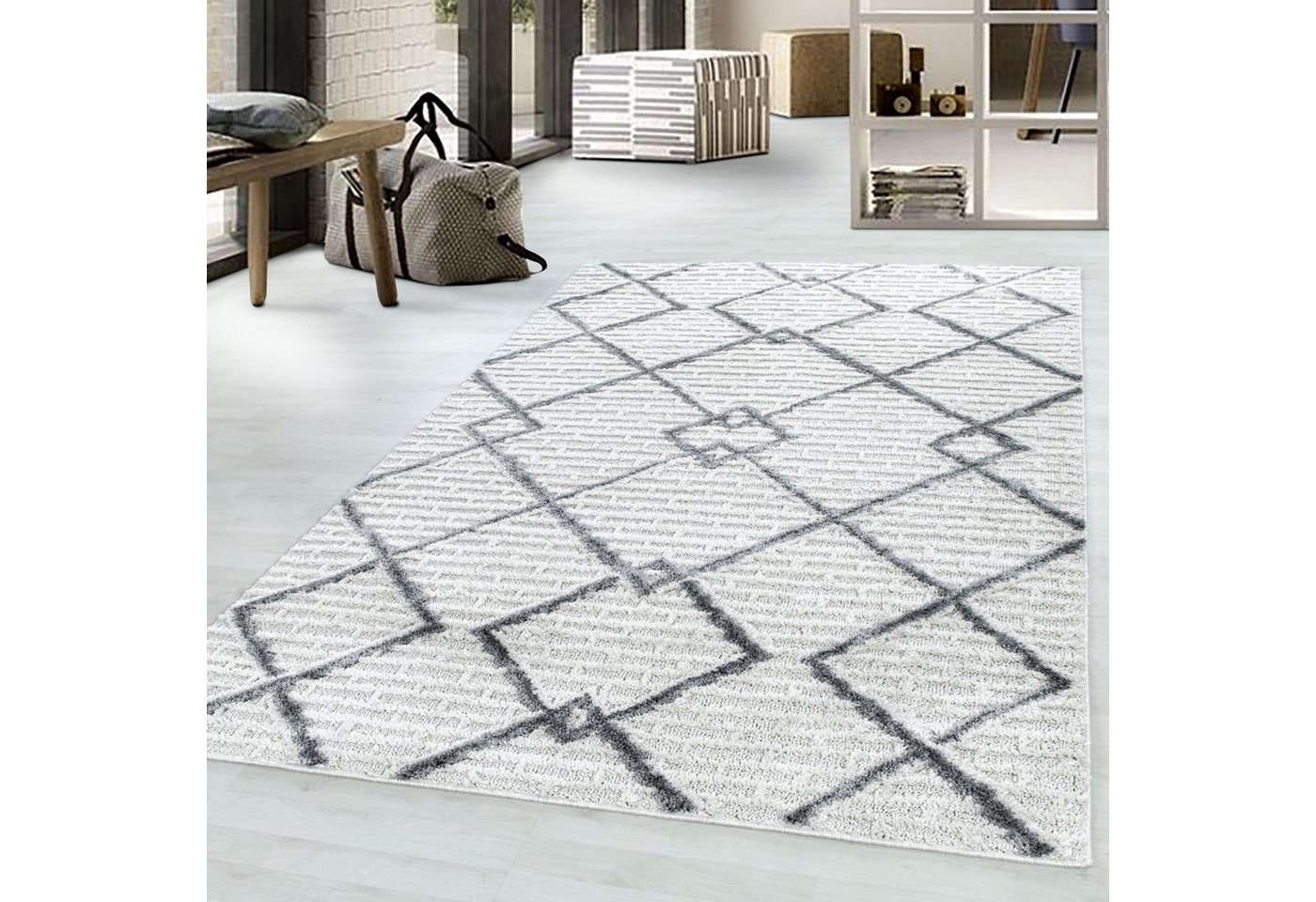 Hochflor-Teppich, Homtex, 60 x 110 cm, Rauten Modern Designer Teppich, Hochflor Teppich, dichter Flor, 20 mm von Homtex