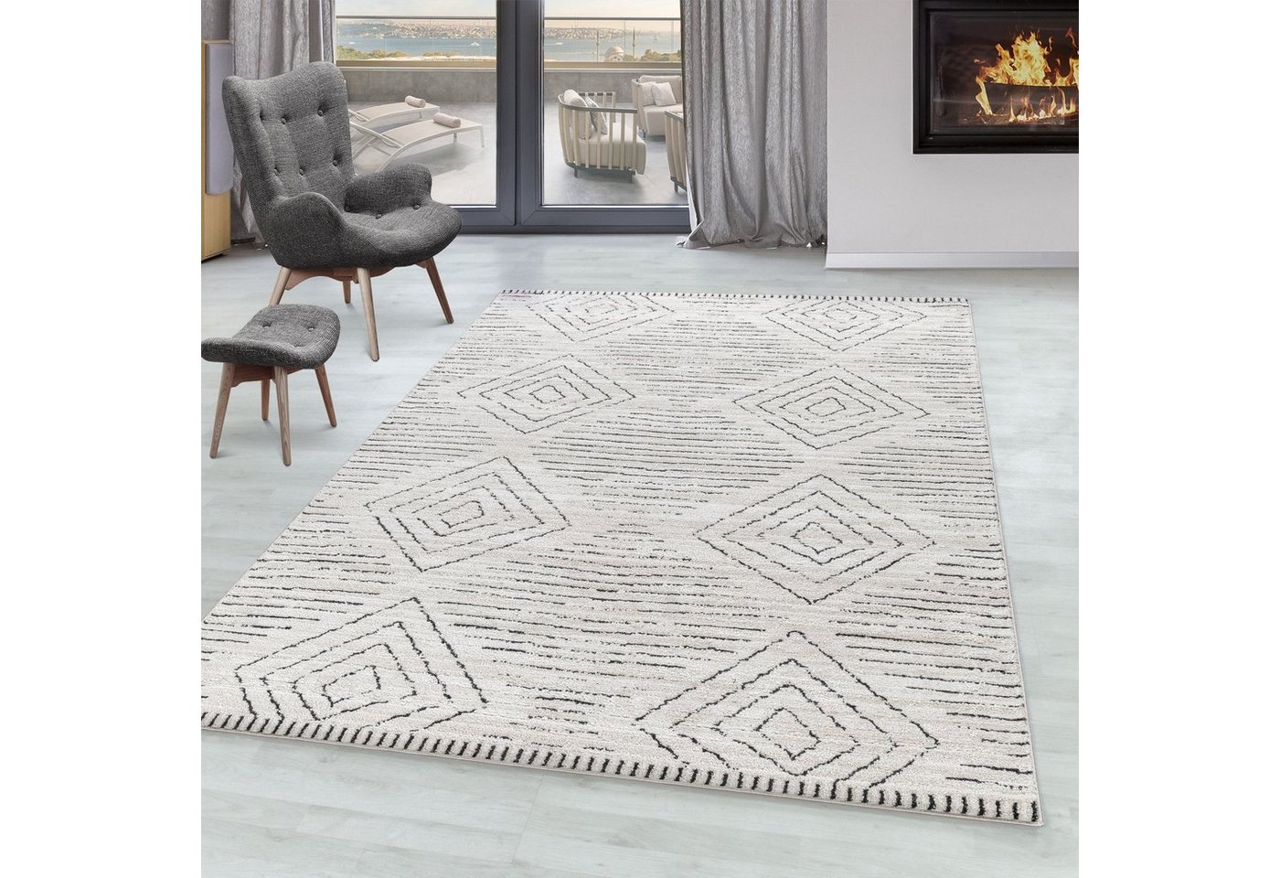 Teppich, Homtex, 80 x 150 cm, Teppich mit Kelim Muster orientteppich Berber Optik 15 mm von Homtex