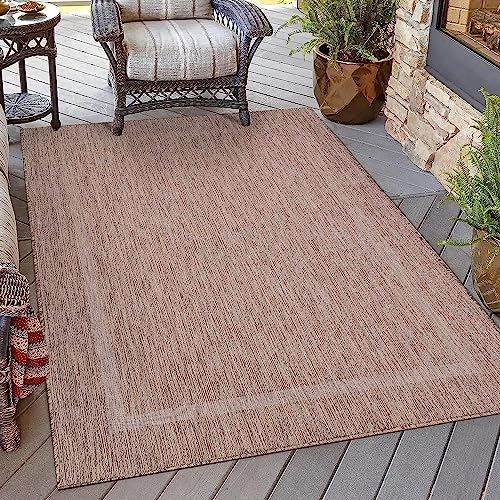 Ayyildiz Wetterfester In & Outdoor Teppich, Sisal Optik | Waschbar | Balkon, Küche, Camping, Garten | Trendige Bordüre | Wasserfest, Größe:80 x 150 cm, Farbe:Rot von Ayyildiz