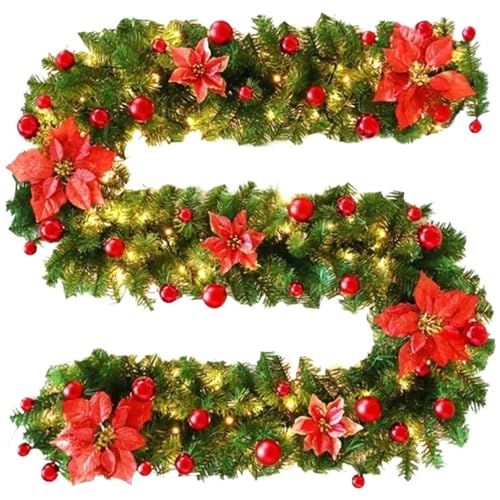 Weihnachtsgirlande Künstlich 2,7 m Weihnachts-Rattan-Kranz, luxuriöse Weihnachtsdekoration, Girlande, Dekoration, Rattan, Weihnachten, Zuhause, Party(Red no Light) von Ayztantine