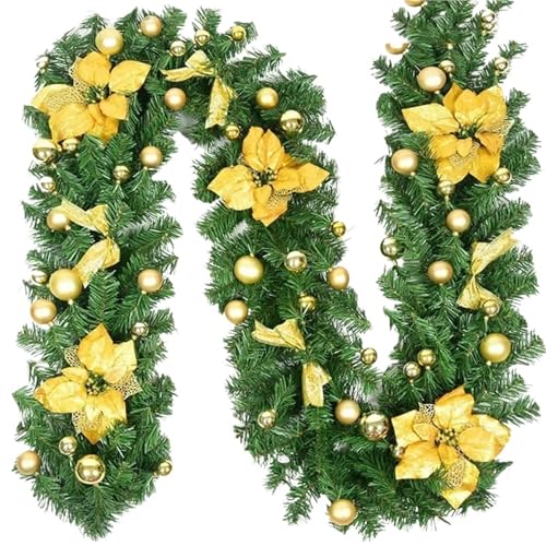 Weihnachtsgirlande Künstlich 2,7 m Weihnachts-Rattan-Kranz, luxuriöse Weihnachtsdekoration, Girlande, Dekoration, Rattan, Weihnachten, Zuhause, Party(Yellow no Light) von Ayztantine