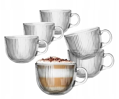 AzaliaDesign Kaffeetassen Glastassen Teetasse aus Glas für Tee, Kaffee, Flat White, Cappucino mit Riffelung 510 ml Selena NEU 6 Stück von AzaliaDesign