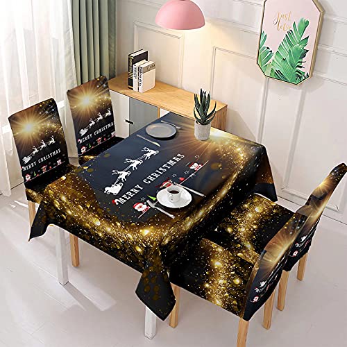 Azanaz Weihnachtstischdecke Tischdecke Abwaschbar 100% Polyester Tischdecke Outdoor Stuhlhussen Antifouling Tischdecken 140 * 180cm (1 Table Cover + 4 Stuhlabdeckung) von Azanaz