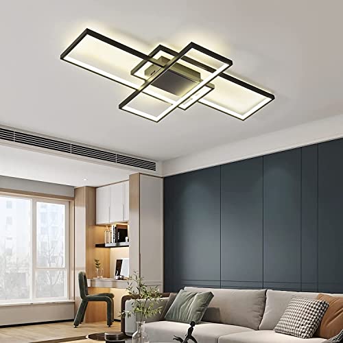 ANZHUANG LED Deckenleuchte Dimmbar Deckenlampe Wohnzimmer Modern Einbau Led Rechteckig mit Fernbedienung Dimmbar 3000K-6000K, Küche Schlafzimmer Energiespar Wohnzimmerlampe (140 * 80CM/115W, Black) von ANZHUANG