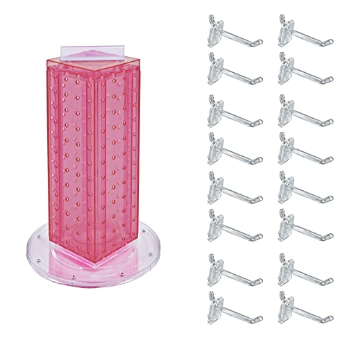 Azar Displays 700220-PNK-2C16 Vierseitige 10,2 cm B x 30,5 cm drehbare Stecktafel-Turm-Set, Theken-Display mit 16 Stück 5,1 cm Verriegelungshaken, Rosa von Azar Displays