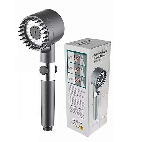 AdloxVitaShower 2.0 – Wassersparender Duschkopf mit Silikon-Massagebürste, 3 Sprühmodi & Filter – für weiche Haut und glänzendes Haar (Grau Duschkopf + 1 Filter) von Azarton